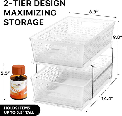 Simple Houseware 2 Tier Bathroom Organizer Tray Pull-Out Sliding Drawer, Under Sink Storage, Black
