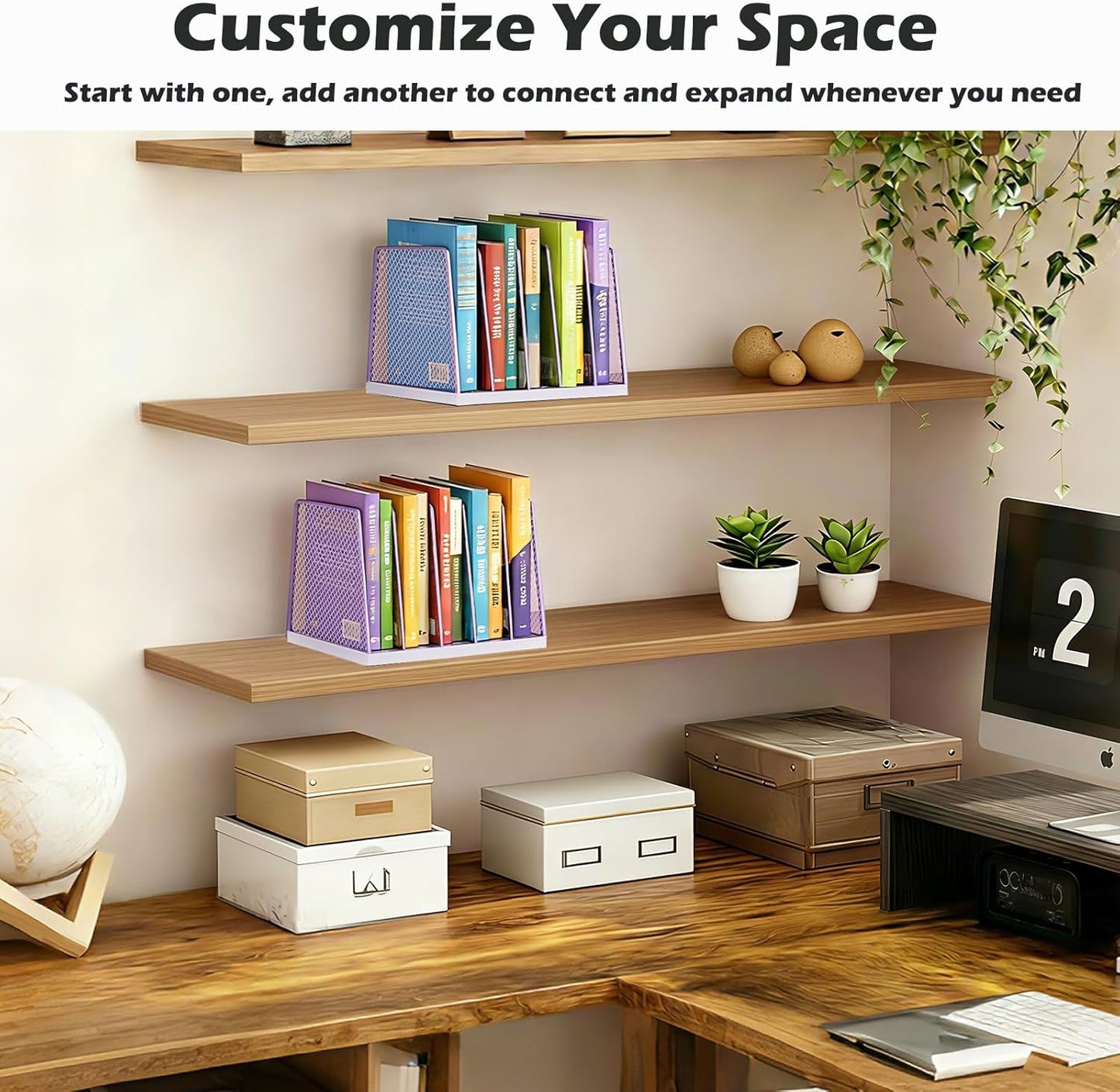 AUPSEN 5-Section Gold File Organizer for Desk, Wood Mesh Desktop File Organizer, File Sorter Storage Rack, Vertical Folder Holder for Files, Magazines, Books (Gold)
