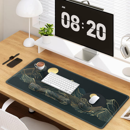 iCasso Desk Mat, Gaming Mouse Pad Wrist Support Set,4in1 XXL Large Mousepad + Keyboard Wrist Rest+Mouse Wrist Rest+Coaster Set with Ergonomic Design for Home Office Table Computer-Penoy