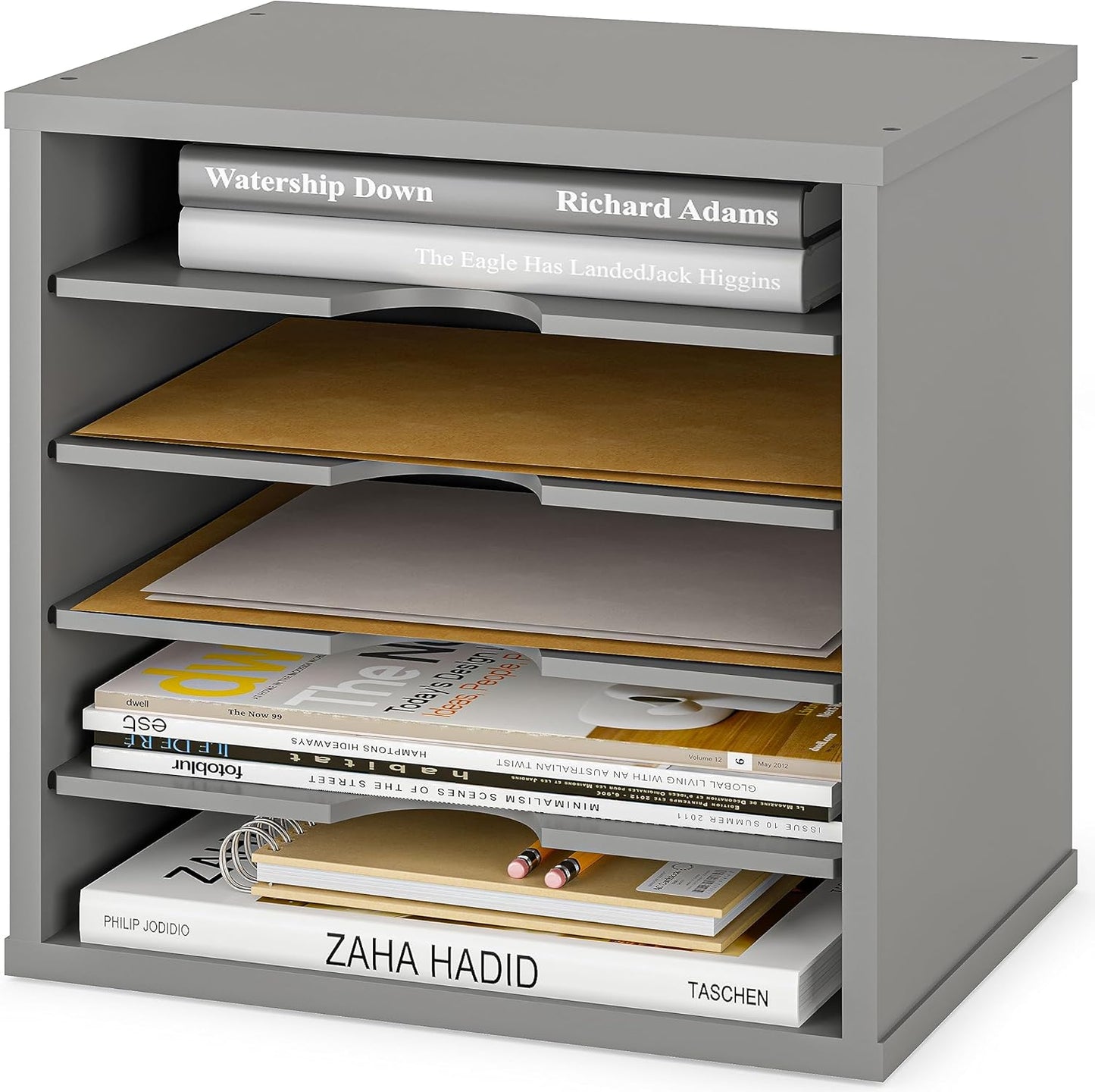 Ballucci File Organizer Paper Sorter, 5 Tier Adjustable Shelves Office Desk Organizer, 13 5/8" x 9 1/4" x 12", Black