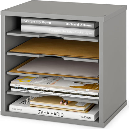 Ballucci File Organizer Paper Sorter, 5 Tier Adjustable Shelves Office Desk Organizer, 13 5/8" x 9 1/4" x 12", Black
