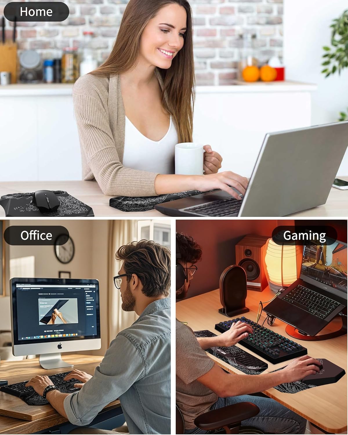 Ergonomic Mouse Pad and Keyboard Wrist Rest Support Set, Massage Design Mousepad for Carpal Tunnel Pain Relief, Memory Foam, Non-Slip PU Base for Computer Desk, Baby Blue