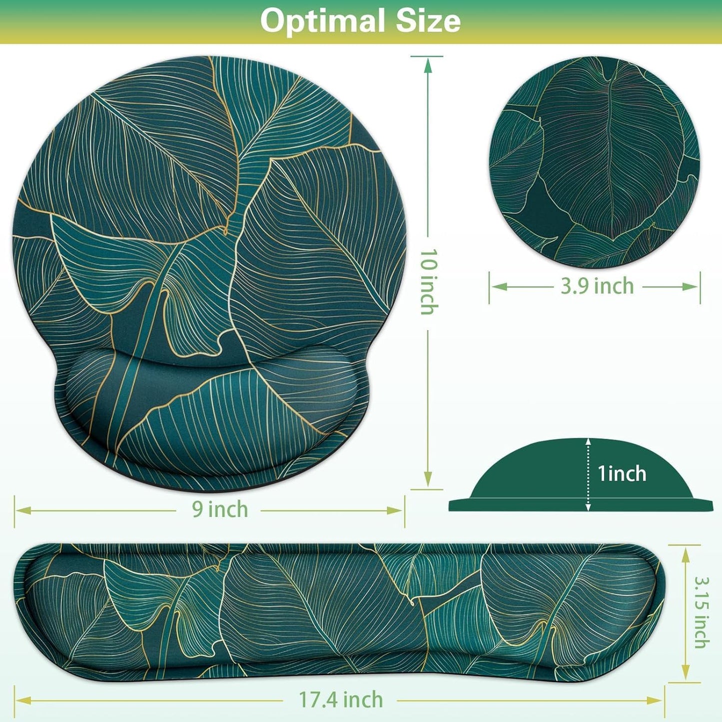 Mouse Pad with Wrist Rest Set, Qomolama 3-in-1 Wrist Support Mouse Pad Set, Floral Gaming Mousepad with Anti-Skid Base,Ergonomic Mouse Pad,Memory Foam Keyboard Gel Wrists Rest