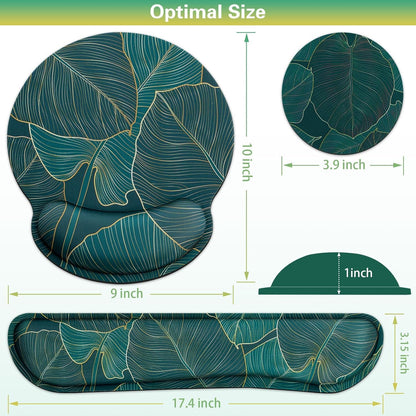 Mouse Pad with Wrist Rest Set, Qomolama 3-in-1 Wrist Support Mouse Pad Set, Floral Gaming Mousepad with Anti-Skid Base,Ergonomic Mouse Pad,Memory Foam Keyboard Gel Wrists Rest