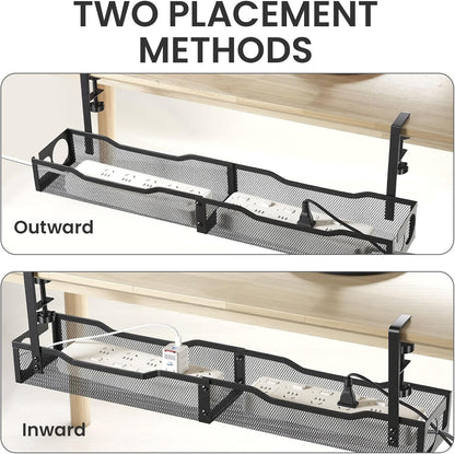 25'' Cable Management Under Desk No Drill，Metal Desk Organizer Suitable for Home desks or Standing desks ，Electrical Cord Management with Clamp