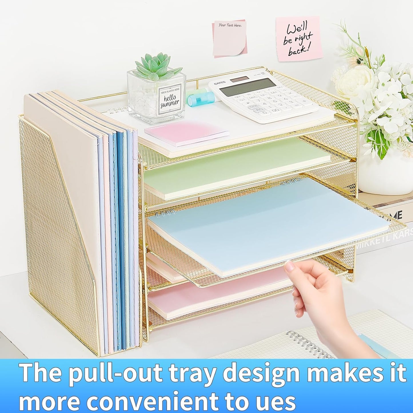 OPNICE Desk Organizer, 5-Tier Paper Organizer Letter Tray with Magazine Holder, Office Desk Accessories & Workspace Organizers, Desktop File Organizer for Office Supplies Storage, Black