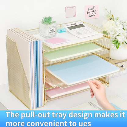 OPNICE Desk Organizer, 5-Tier Paper Organizer Letter Tray with Magazine Holder, Office Desk Accessories & Workspace Organizers, Desktop File Organizer for Office Supplies Storage, Black
