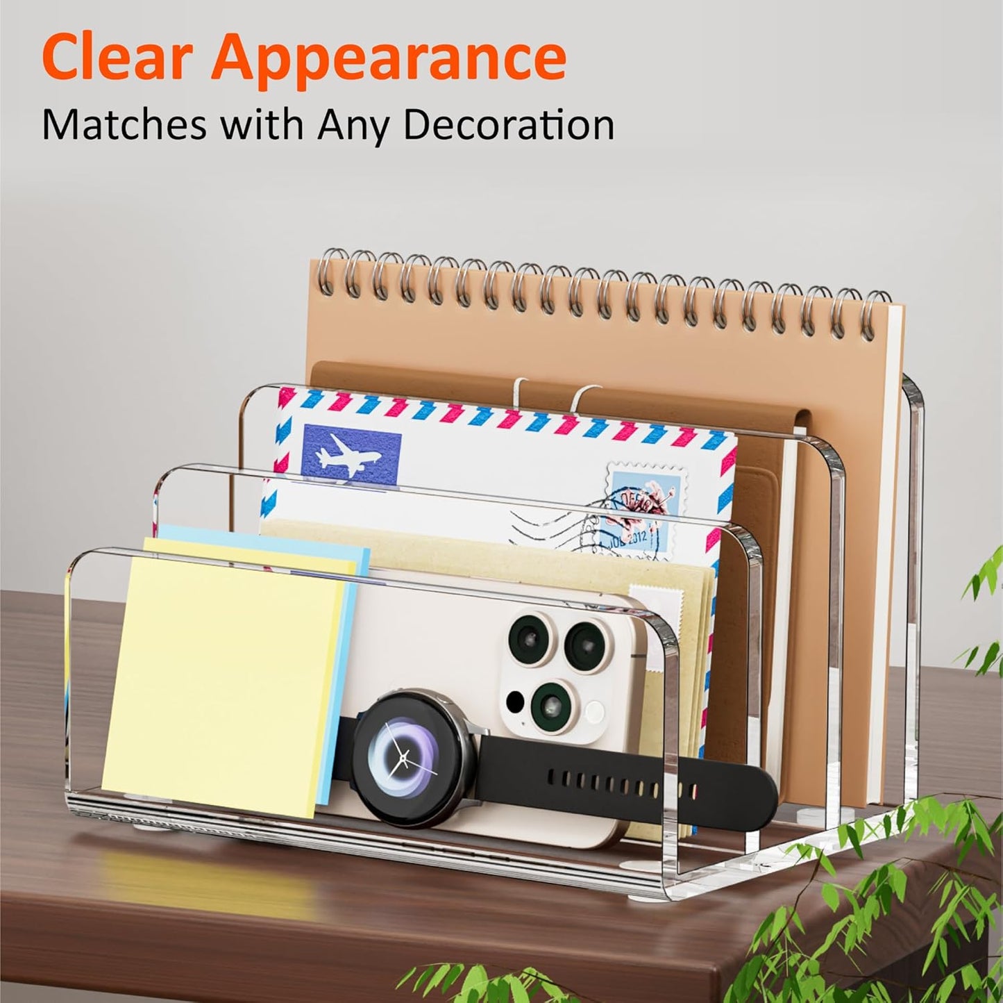 FUCDTEFC Desk Mail Organizer, 2 Section Clear Acrylic File Holder Letter Organizer, Vertical Lightweight Modern Envelope Holder Desk Accessories & Workspace Organizers for Office, Home, School