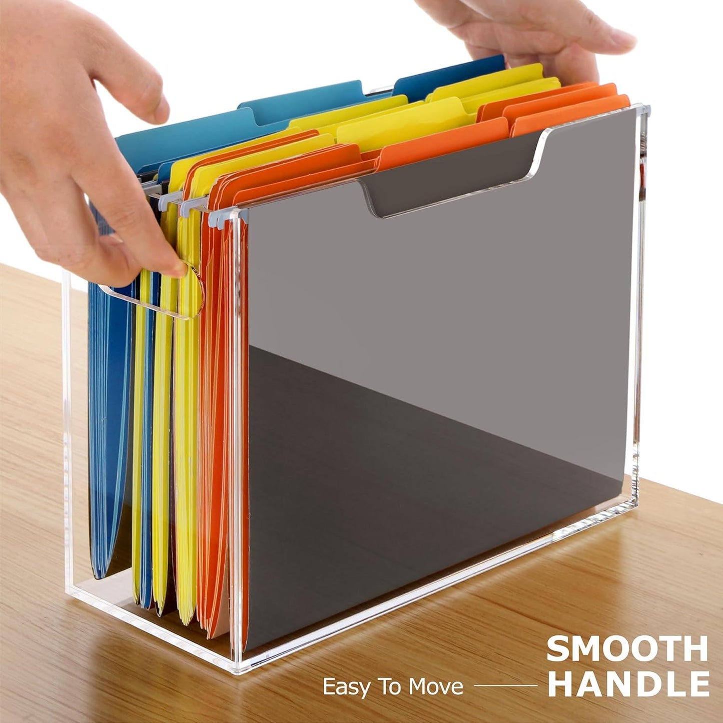 Acrylic File Folder Organizer, Clear Hanging File Organizer Box for Letter Size, Desktop File Holder with Handles, Slim Filing Storage Box for Desk Office Home Work -1 Pack