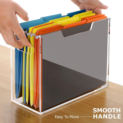 Acrylic File Folder Organizer, Clear Hanging File Organizer Box for Letter Size, Desktop File Holder with Handles, Slim Filing Storage Box for Desk Office Home Work -1 Pack