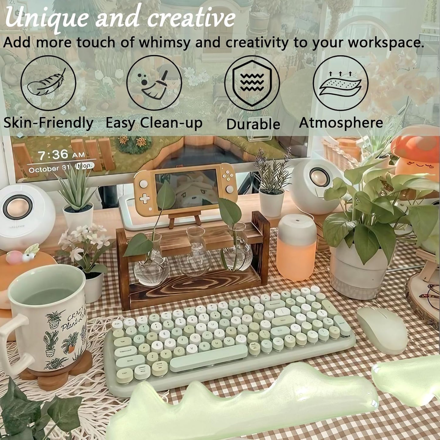 Gel Wrist Rest for Keyboard and Mouse Square Blue Plaid Clear Keyboard Wrist Rest Transparent Ergonomic Cute Checkered Mouse Wrist Pad Silicone Non-Slip Support for Computer Laptop Gaming Home Office