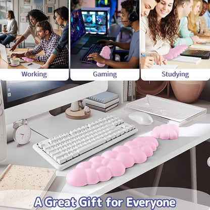 Sushret Cloud Wrist Rest Keyboard, Cloud Keyboard Wrist Pad Set with PU Leather Memory Foam, Cute Arm Rest for Palm Support, PC/Gaming Desk Accessories/Office Setup/Computer Hand Cushion - White