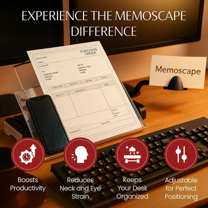 MemoScape Adjustable in-Line Document Holder for Typing | Reduces Neck Strain, Improves Focus, Boosts Desk Organization, and Workflow | Paper Holder Stand for Desk and Home Office - Black (VUR 2060)