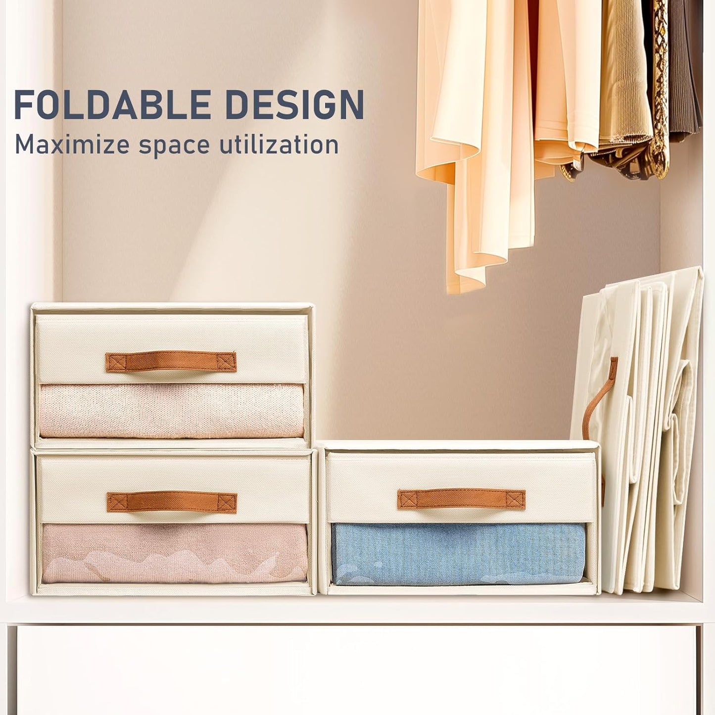 DIMJ Closet Organizers and Storage - Fabric Bins with Drawers for Closet Foldable Clothes Organizers with Clear Window, Stackable Storage Drawers Units for Bedroom, Living Room, 4-Pack, Grey