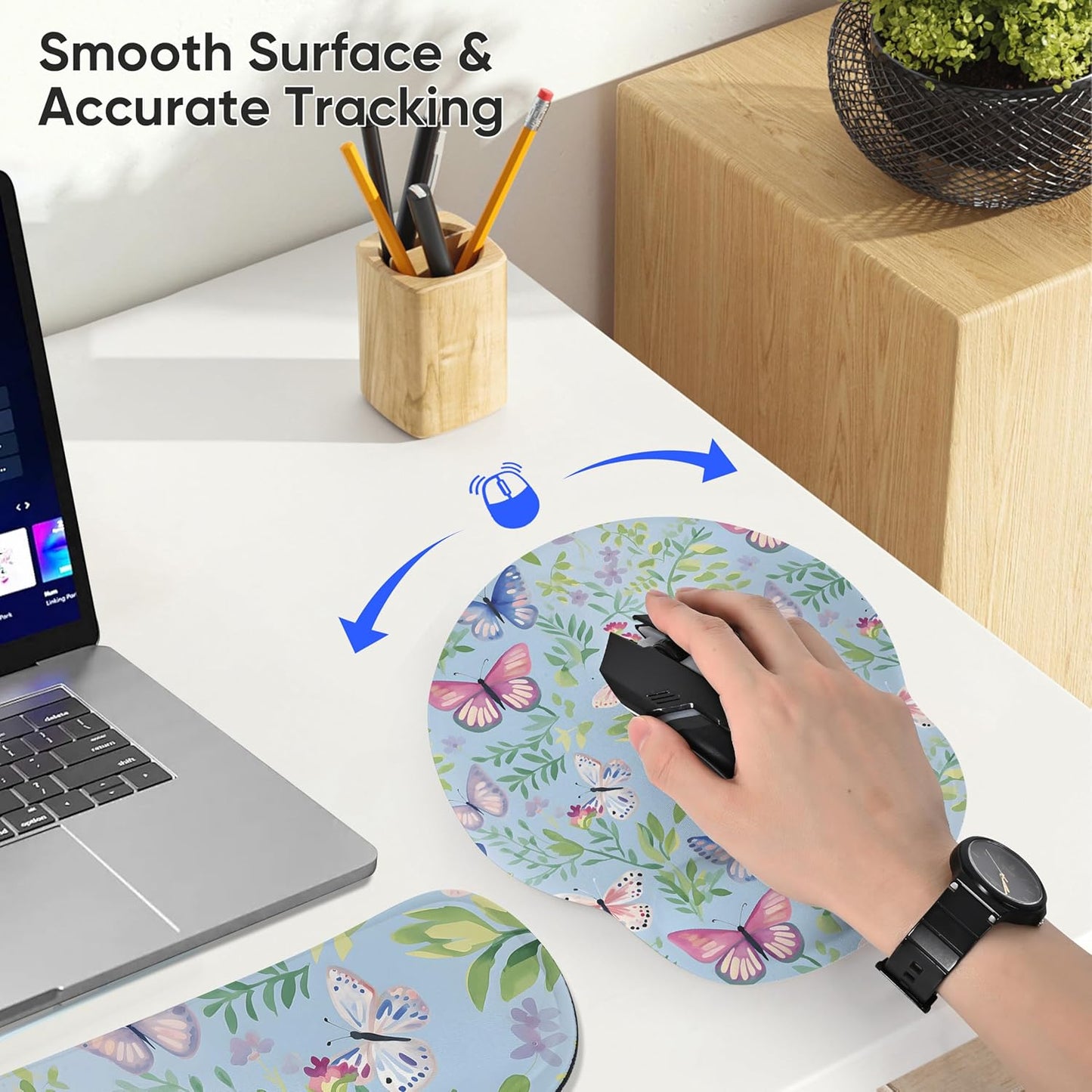 Ergonomic Keyboard Mouse Pad Wrist Rest Support Set for Laptop/Computer/Desktop,Memory Foam Hand Rest Wrist Cushion for Gaming/Office,Lightweight Comfortable & Pain Relief (Flowers)