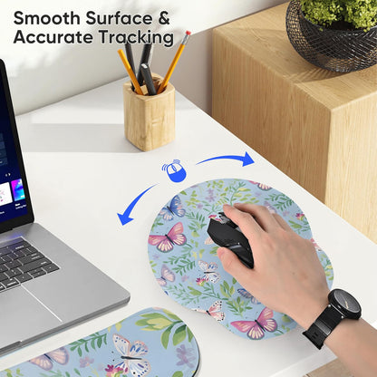 Ergonomic Keyboard Mouse Pad Wrist Rest Support Set for Laptop/Computer/Desktop,Memory Foam Hand Rest Wrist Cushion for Gaming/Office,Lightweight Comfortable & Pain Relief (Flowers)