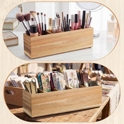 Jetec Wooden Pencil Holder 5 Compartments for Desk Adjustable Pen Holder Wood Office Desk Organizers and Accessories Makeup Brush Organizer for Pen, Home, Office and Art Supplies (White)