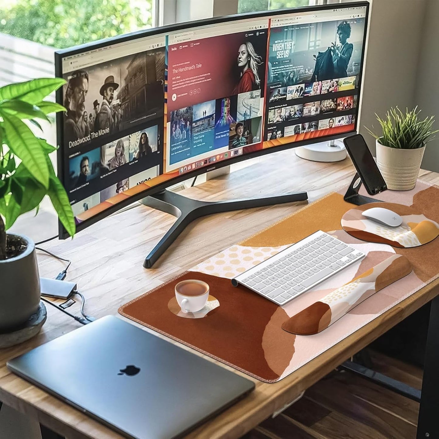 iCasso Desk Mat, Gaming Mouse Pad Wrist Support Set,4in1 XXL Large Mousepad + Keyboard Wrist Rest+Mouse Wrist Rest+Coaster Set with Ergonomic Design for Home Office Table Computer-Penoy