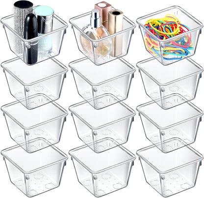 Tioncy 8 Pcs Stackable Clear Drawer Organizer Set 3" x 3" x 2" Small Makeup Vanity Storage Bins Office Desk Drawer Dividers Container Organization for Makeup Vanity Office Bathroom Kitchen Utensil