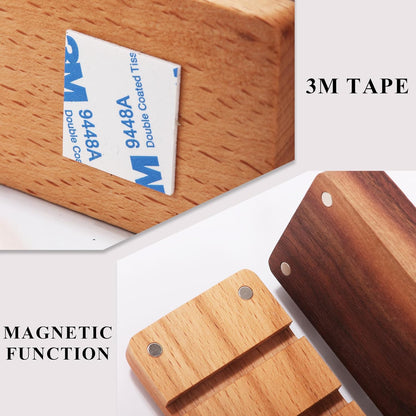 Magnetic Cord Holder with 6 Slots - Walnut & Beech Wood Cable Organizer for Lightning, USB, USB-C, Stick-on Design for Desk, Under Desk, Nightstand