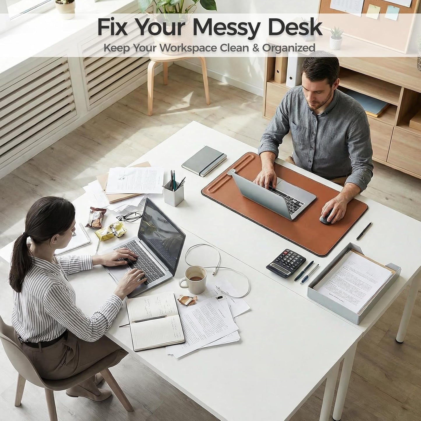 Desk Mat – Double-Sided Vegan Leather & Felt | Built-In Magnetic Cable Organizer & File Storage | Premium Workspace Pad for Office, Gaming & Creative Professionals-（Green）