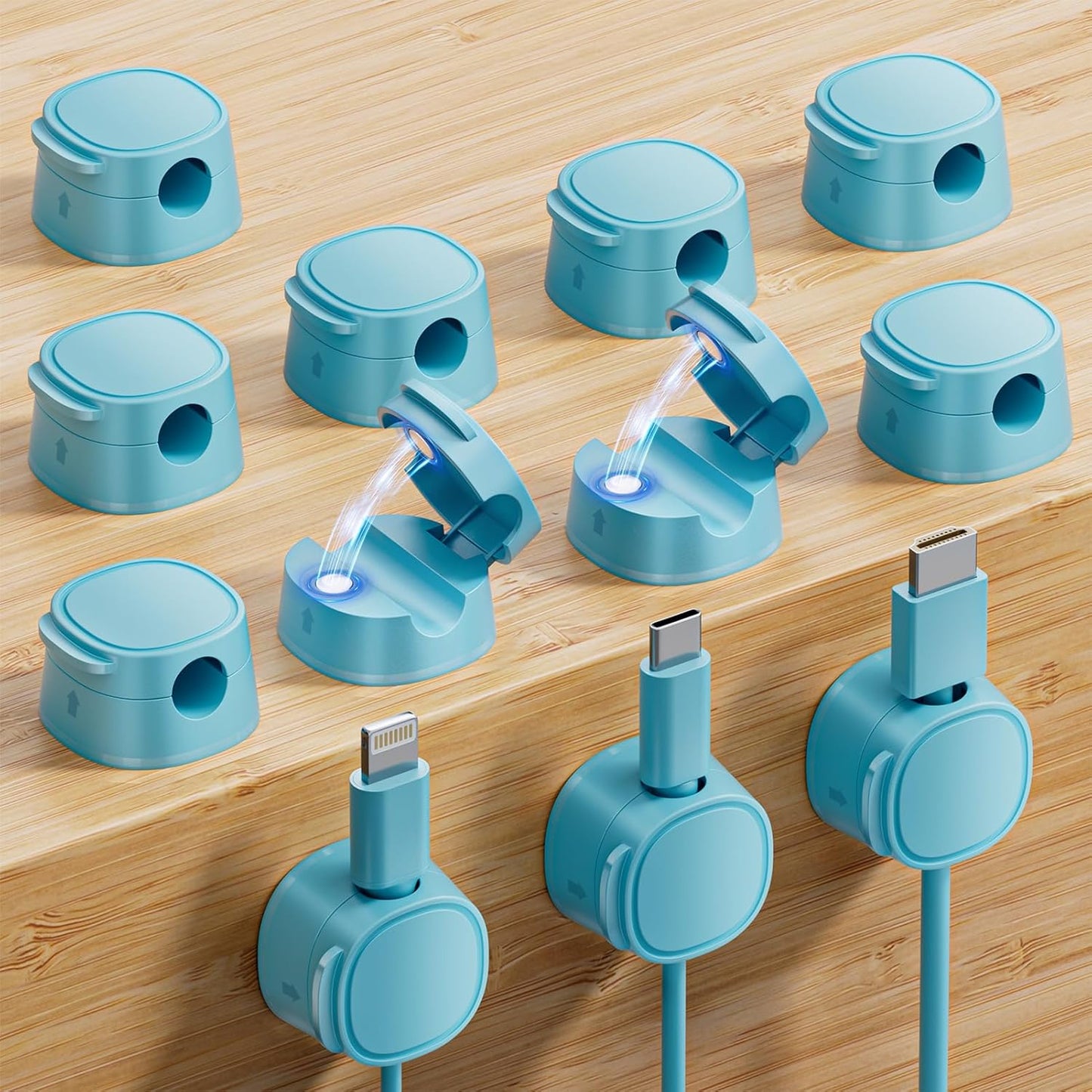 12 Pack Magnetic Cable Clips – [One-Snap Lock] Phone Cord Holder for Desk, Adhesive Magnetic Cord Organiser for Nightstand, Wall, Car – Under Desk Cable Management for Office, Home