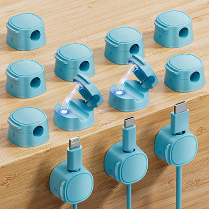 12 Pack Magnetic Cable Clips – [One-Snap Lock] Phone Cord Holder for Desk, Adhesive Magnetic Cord Organiser for Nightstand, Wall, Car – Under Desk Cable Management for Office, Home