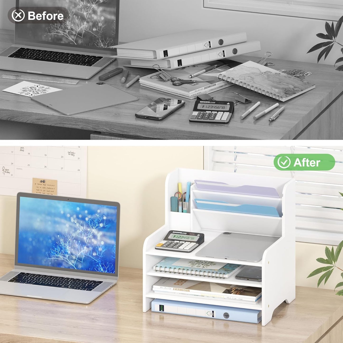 Desk File Organizer 4-Tier Desktop Paper Mail Organizer Document Holder for Home Office Supplies, Office Desk Accessories & Workspace (Nature)
