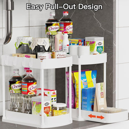 Ukeetap Multi-Purpose Pull-Out Storage Organizers, Under Sink/Cabinet Organizers and Storage for Bathroom & Kitchen, Black, 12.8 Inches, 2 Packs