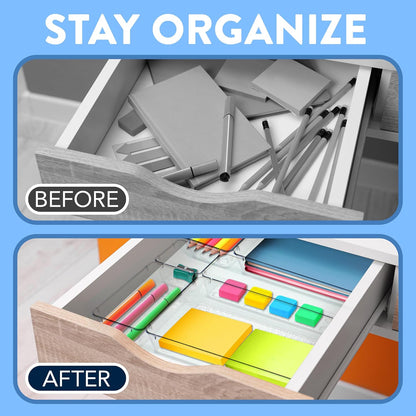 Emporio Kitchen Drawer Organizer Set - 37 Stackable Storage Trays for Makeup, Kitchen, and Office - Includes 3 9x6, 6 9x3, 14 6x3, 14 3x3 Bins