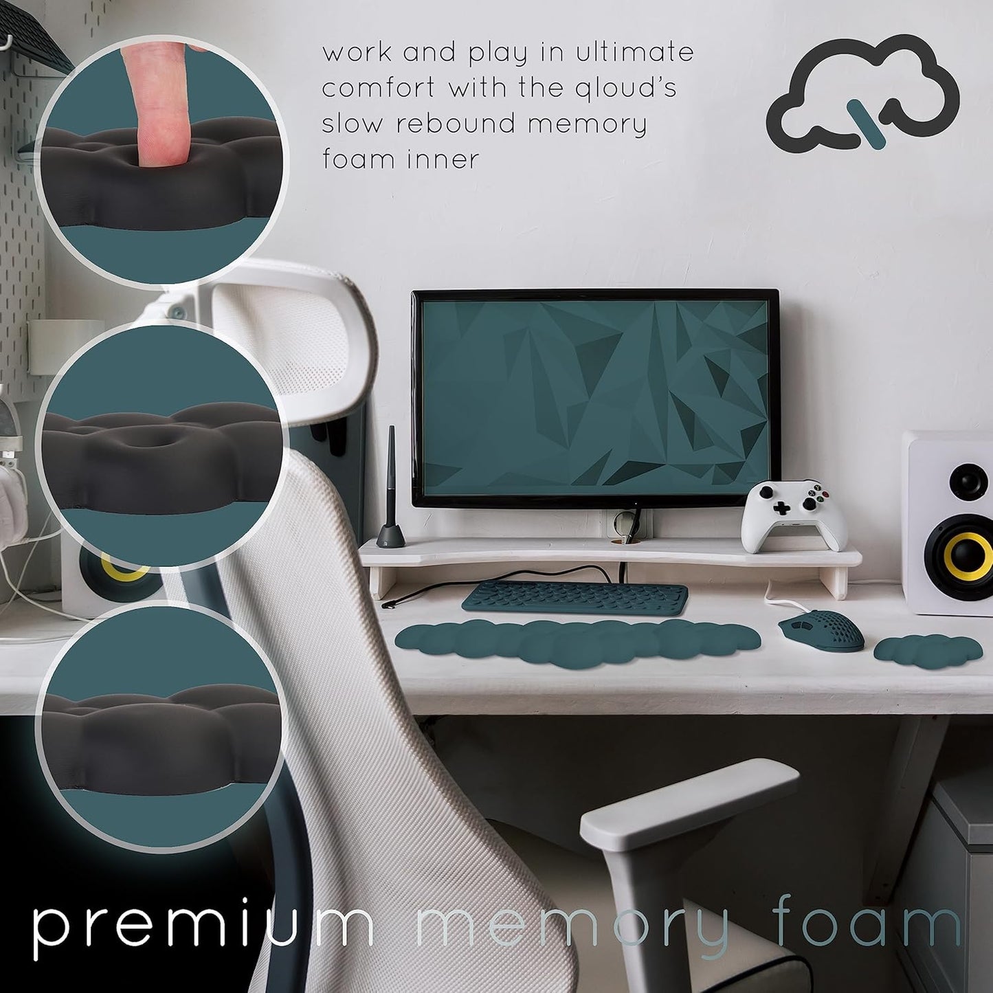 Cloud Keyboard Wrist Rest – Create-ables Qloud Cloud Wrist Rest for Computer Keyboard and Mouse, Ergonomic Memory Foam Wrist Pad with Non-Slip Base, Includes Cloud Mouse Pad – White