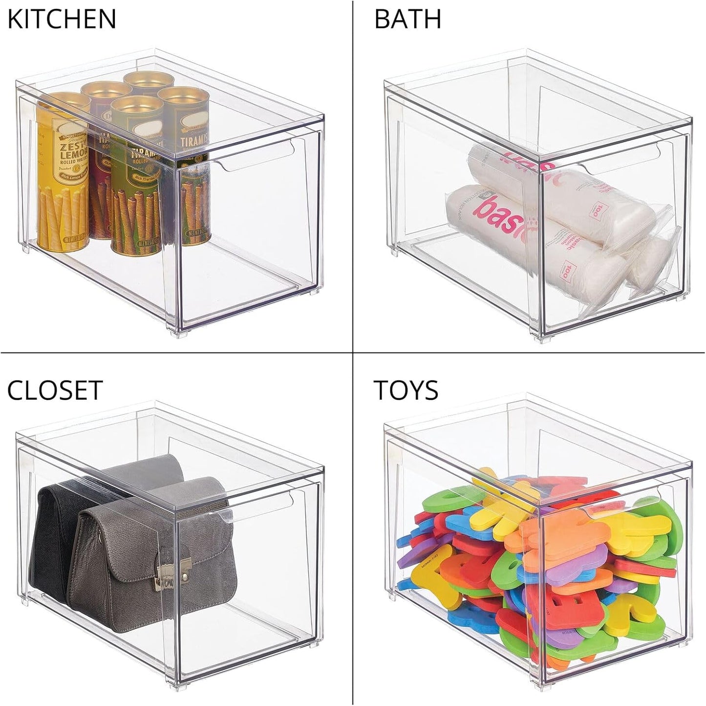 mDesign Plastic Stackable Closet Storage Organizer Bin Containers with Front Pull Drawer for Cabinet, Desk, Shelf, Cupboard, or Dresser Organization - Lumiere Collection - Clear