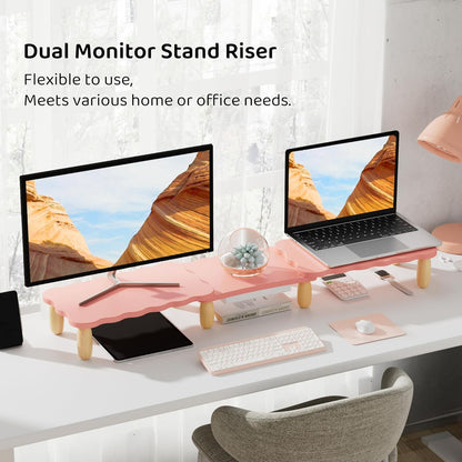 AFOOYO Monitor Stand Riser,31.5-Inch LED Light Wood Computer Monitor Stand with Adjustable Acrylic Legs,Desk Accessories Desktop Organizer Stand for, Computer,Laptop,Printer,PC TV Screen Riser,Black
