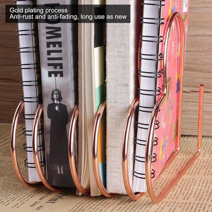 Watris Veiyi Files Folder Stand, Desktop Iron Storage Rack, Book Record Holder, Desktop Album Storage Rack, Vinyl Record Stand Holder, 5 Slot Heart Shaped File Holder for Desk (Rose Gold)