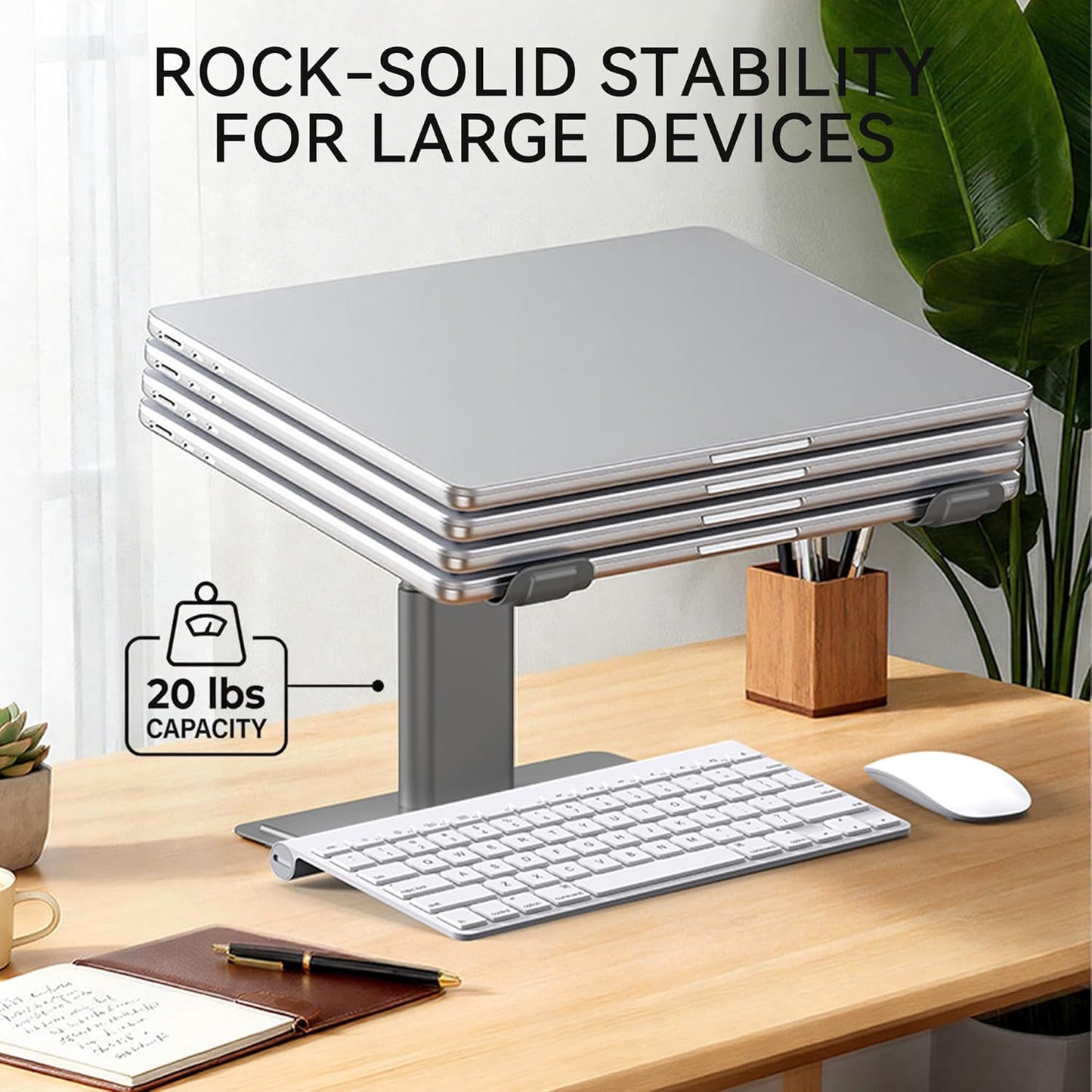 SOUNDANCE Adjustable Laptop Stand for Desk, Computer Stand, Ergonomic Laptop Riser Holder Compatible with 10 to 17.3 Inches Notebook PC Computer, Aluminum Silver