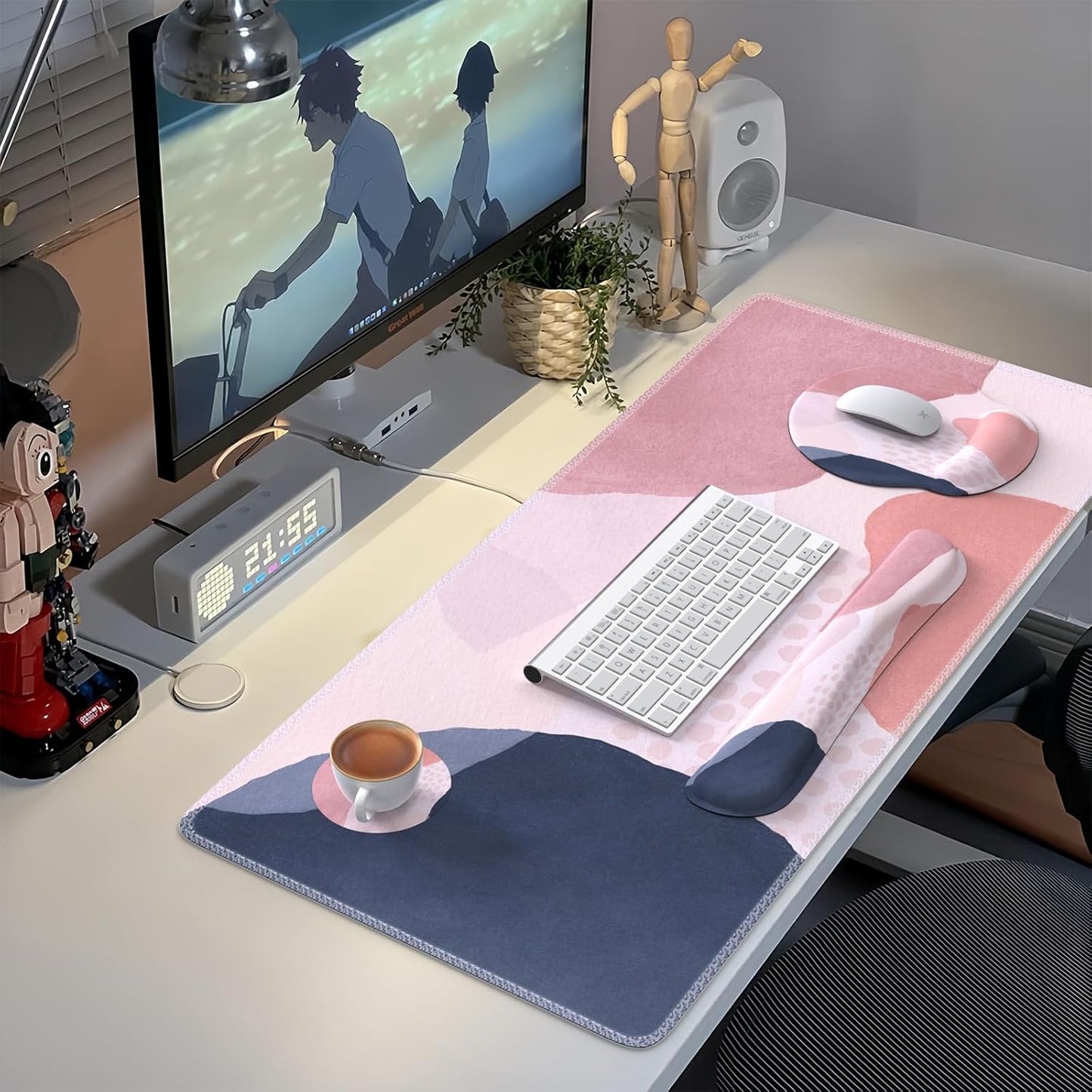 iCasso Desk Mat, Gaming Mouse Pad Wrist Support Set,4in1 XXL Large Mousepad + Keyboard Wrist Rest+Mouse Wrist Rest+Coaster Set with Ergonomic Design for Home Office Table Computer-Penoy