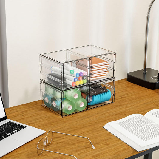 Yieach 2 Pack Acrylic Storage Drawers With 6 Drawers,Stackable Desk Organizer and Makeup Organizer,Large Clear Office Supplies Organizer for Pen,Stationary,Palettes,Arts Craft Organizers and Storage
