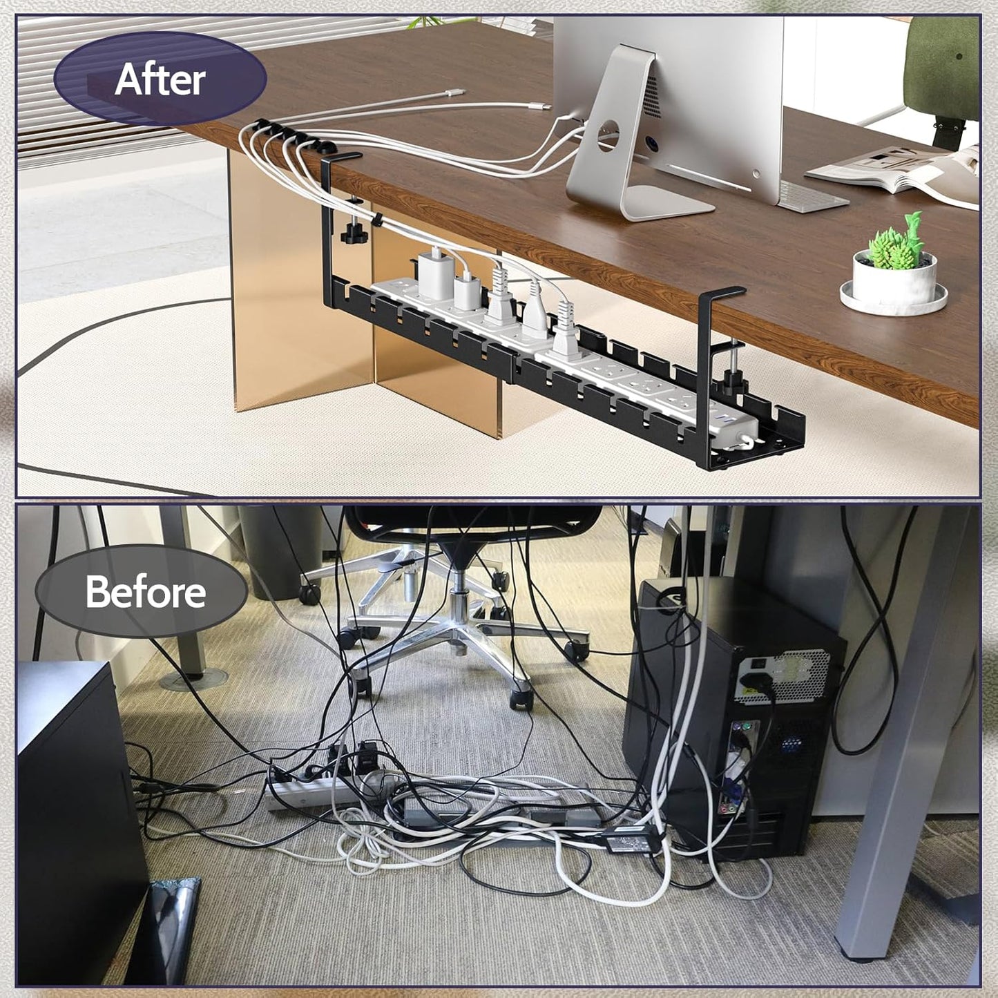Shikha Cable Management Under Desk, 15.7"-31" Retractable Cable Management Tray, No Drilling Cord Organizer with Clamp for Desk, Under Table Wire Management Tray for Home Office -White