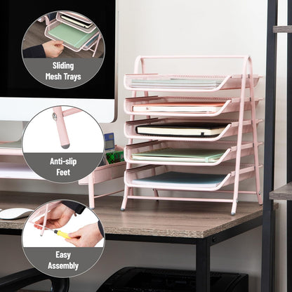 Mind Reader 5-Tier Paper Tray Organizer, Vertical Desktop File Storage Rack, Office, Metal Mesh, Black