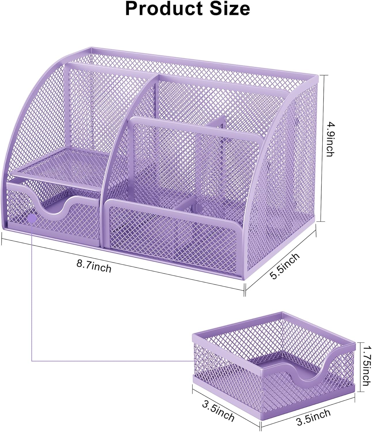 EasyPAG Mesh Desk Organizer with Drawer Multi-functional Pen Holder Stationery Organizer for Office School Supplies 6 Compartments Dorm Organizers and Storage for Desk, Black
