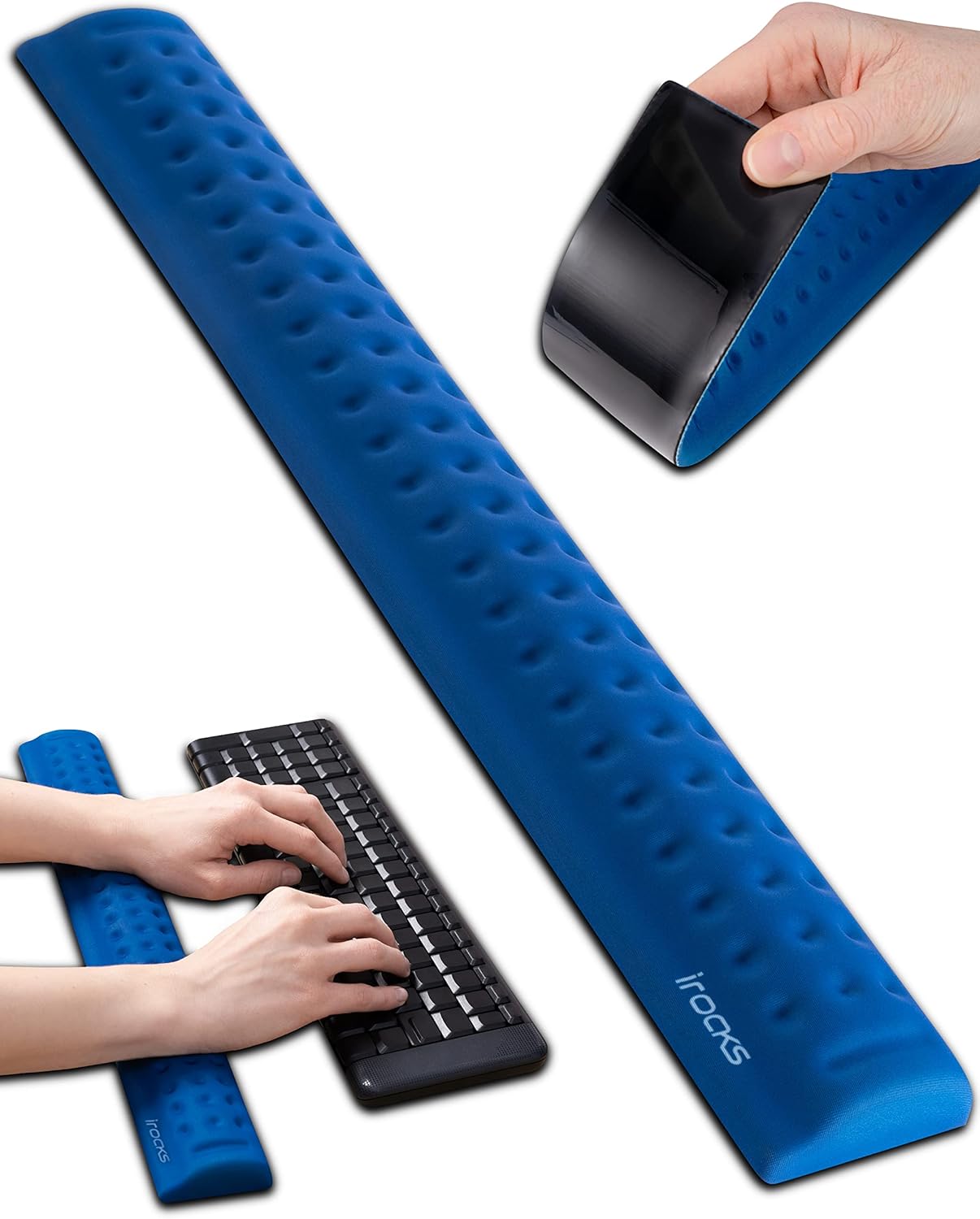 i-Rocks Memory Foam Keyboard Wrist Rest - Pain-Reducing Wrist Rest for Computer Keyboard - Non-Slip Rubber Base Wrist Rest - Cooling Keyboard Pad for Long Hours of Work, Studying, Gaming