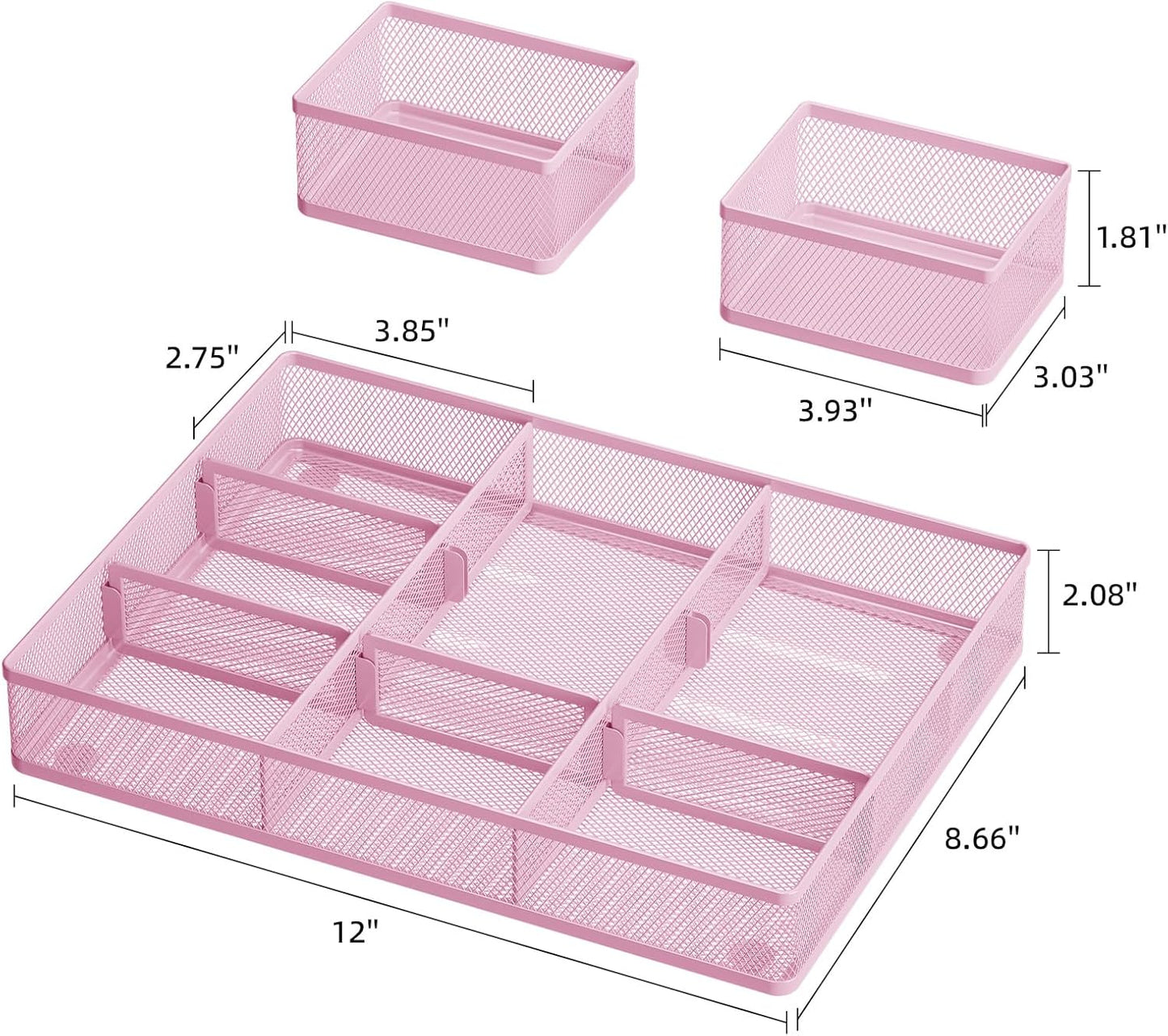 Marbrasse 3 Packs Desk Drawer Organizers, Metal Mesh Dividers Desk Drawer Organizer Tray with 9 Adjustable Compartments, Pen Organizer for Drawer Tray Box Accessories for Desktop,Kitchen, Makeup