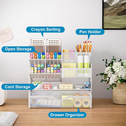 Marbrasse Mesh Pen Holder for Desk, Multi-Functional Pencil Organizer with Drawer, Desk Organizers and Accessories for Office Art Supplies (Black)