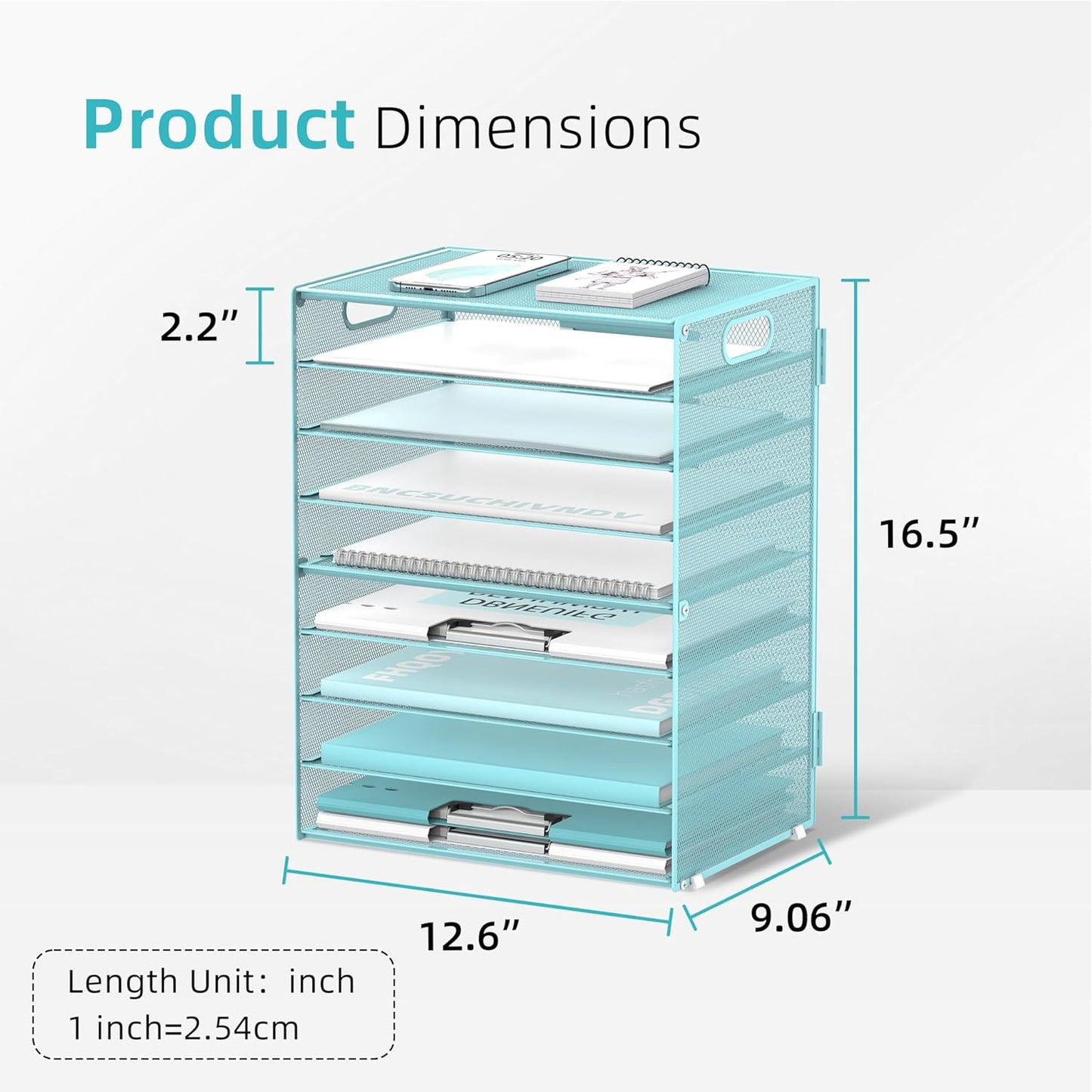 DALTACK 9-Tier Paper Organizer for Desk, Mesh Letter Tray Desk Organizer with Handles, Space-Saving File Organizer for Office Home School Classroom, Black