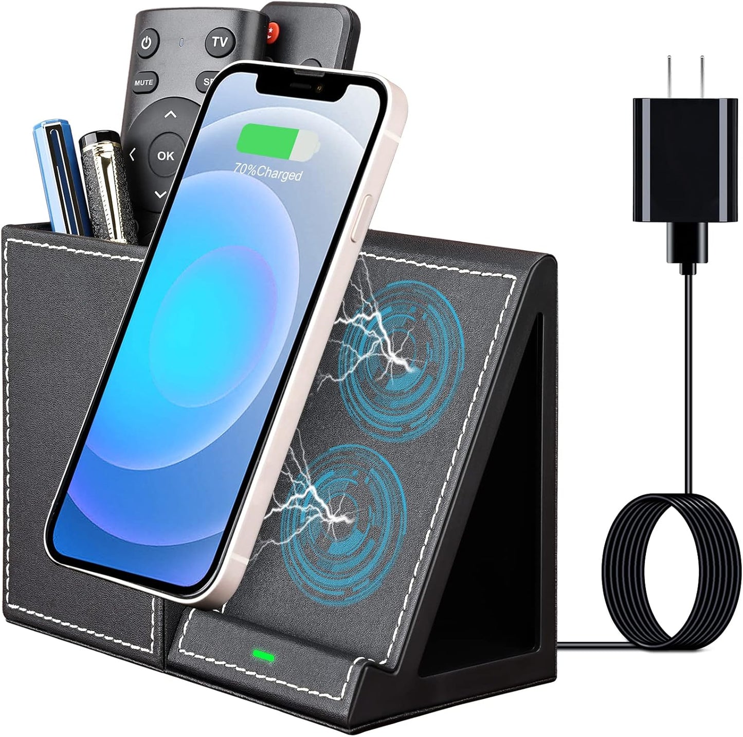 Wireless Charger with Desk Organizer, Wireless Charging Station for iPhone 13/13 Pro Max/13 Pro/12 Series/11/XS Max/XR/X/8Plus/SE 2, Wireless Charging Stand with Leather… (Marble)