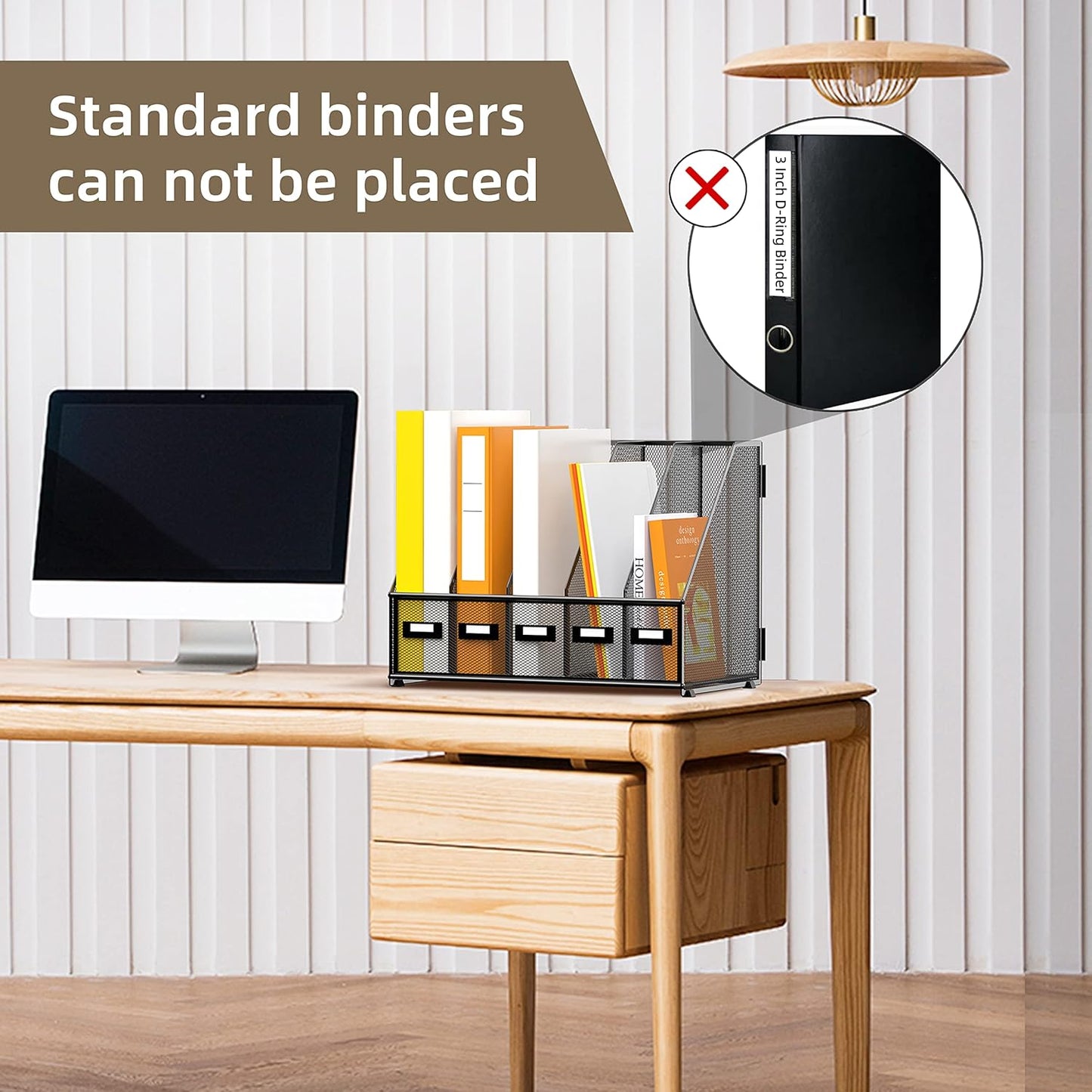 DALTACK 5 Vertical Compartments Magazine File Holder, Binder Organizer, Metal Desk Organizers for Office Home School Classroom Organization, Black