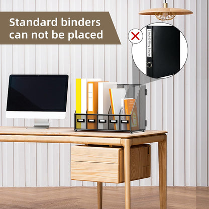 DALTACK 5 Vertical Compartments Magazine File Holder, Binder Organizer, Metal Desk Organizers for Office Home School Classroom Organization, Black