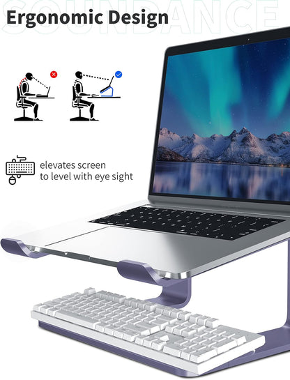 SOUNDANCE Laptop Stand, Aluminum Computer Riser, Ergonomic Laptops Elevator for Desk, Metal Holder Compatible with 10 to 15.6 Inches Notebook Computer, Silver