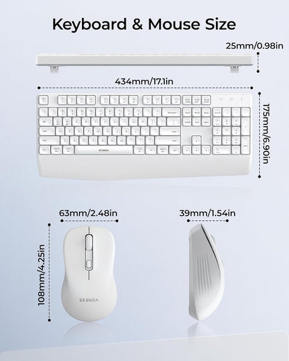 seenda Wireless Bluetooth Keyboard and Mouse Combo, COE200 Ergonomic Wireless Keyboard Mouse with Wrist Rest, Multi-Device Connection, Full-Size, Compatible for Computer/Laptop/Mac/MacBook, Black