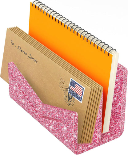 Beego Envelope and Mail Organizer Countertop - Clear Acrylic Desk Organizer Letter Holder Desktop File Sorter Bill Document Folder Rack for Office, Home, School Desk Organization